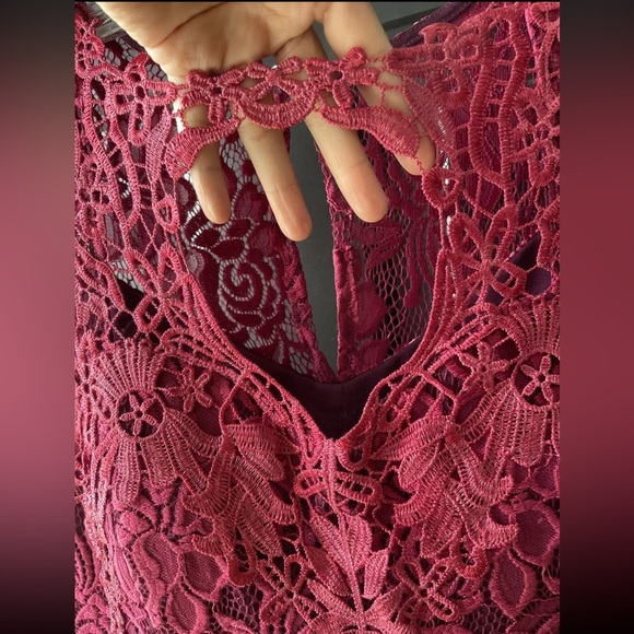 Dark Pink Lace Sleeveless Floral Dress Womens Size Medium Great For Parties - Picture 3 of 11